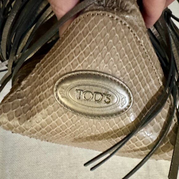 Tod's Taupe Python and Leather Fringe Large Satchel Bag - Picture 11 of 11
